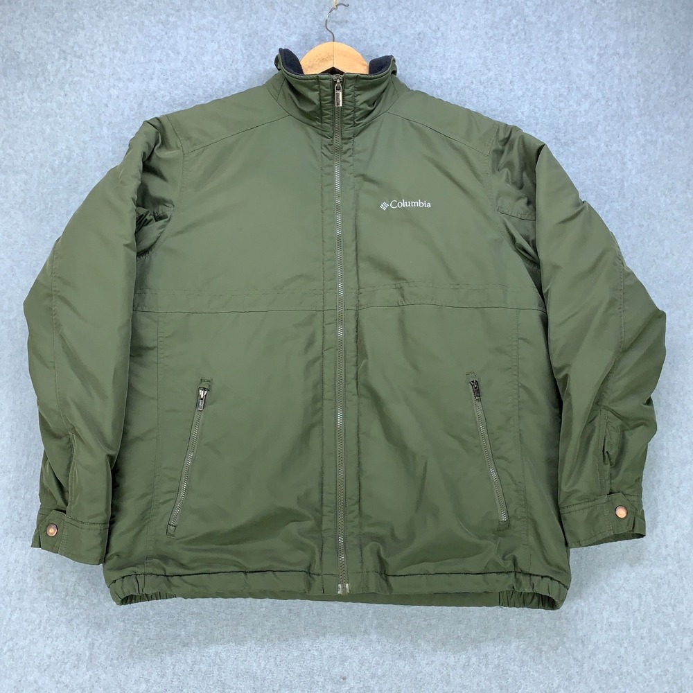 Columbia Jacket Mens Large Green Fleece Lined Full Zip XM5971-213 *